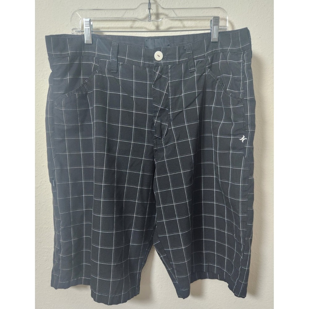 Hurley Men's Chino Y2K Shorts Black Check Size 38x12.5 Six Pockets Beach Grunge